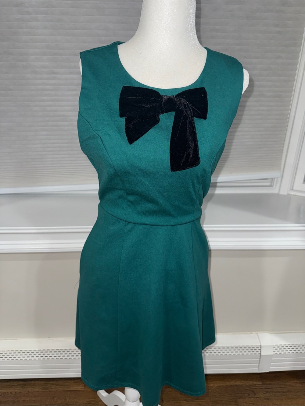 Draper James Teal Sleeveless Mini Dress with Black Velvet Bow